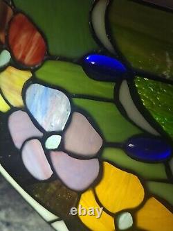 LARGE Stained Glass BUTTERFLY Window Panel 24W X 23.5L Suncatcher Art Glass