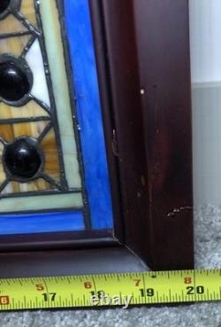 LARGE Stained Glass Hanging Window Panel Roses Flowers Floral Slag Glass Wood