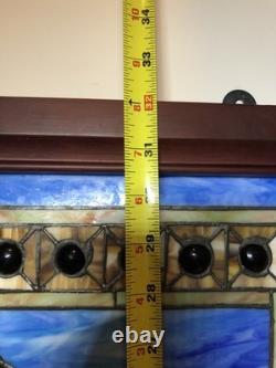 LARGE Stained Glass Hanging Window Panel Roses Flowers Floral Slag Glass Wood