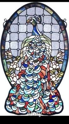 LOCAL PICK UP ONLY Peacock/Roses Stained Glass Window Panel 38 Tall 20 1/2Wide