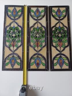 LOT of 3 Stained Glass Transom window HANGING PANEL 53 X 17 CM incl hooks