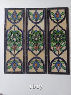 LOT of 3 Stained Glass Transom window HANGING PANEL 53 X 17 CM incl hooks