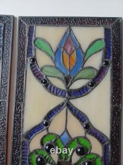 LOT of 3 Stained Glass Transom window HANGING PANEL 53 X 17 CM incl hooks