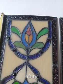 LOT of 3 Stained Glass Transom window HANGING PANEL 53 X 17 CM incl hooks