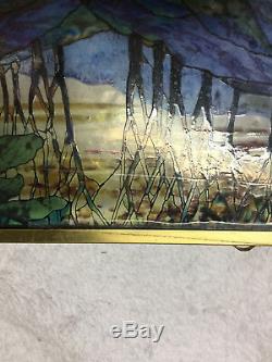 LOUIS C. TIFFANY Glassmasters Suncatcher Stained Glass Style Panel Deer in Woods