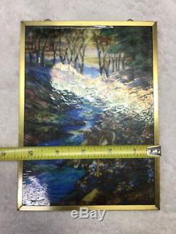 LOUIS C. TIFFANY Glassmasters Suncatcher Stained Glass Style Panel Deer in Woods