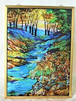 LOUIS TIFFANY Stained Glass TIFFANY FAWN Window Suncatcher Guild Panel withHanger