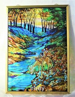 LOUIS TIFFANY Stained Glass TIFFANY FAWN Window Suncatcher Guild Panel withHanger