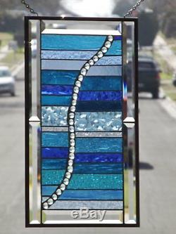 LOVE is BLUE 20 3/8 x 12 3/8 Beveled Stained Glass Window Panel