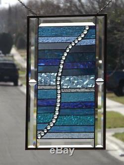LOVE is BLUE 20 3/8 x 12 3/8 Beveled Stained Glass Window Panel