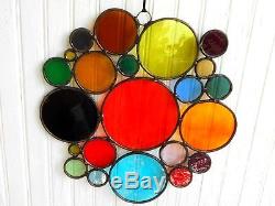 Large 14 x 13 Colorful Stained Glass Circle Panel Sun Catcher Made w Blenko