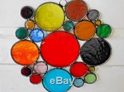 Large 14 x 13 Colorful Stained Glass Circle Panel Sun Catcher Made w Blenko