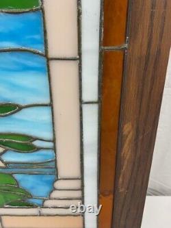 Large 25x36.5 wood framed stained glass Two Swans window panel VGUC