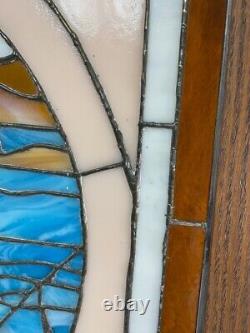 Large 25x36.5 wood framed stained glass Two Swans window panel VGUC