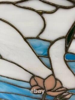 Large 25x36.5 wood framed stained glass Two Swans window panel VGUC