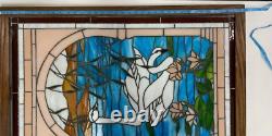 Large 25x36.5 wood framed stained glass Two Swans window panel VGUC