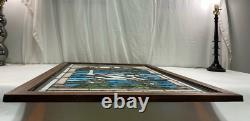 Large 25x36.5 wood framed stained glass Two Swans window panel VGUC