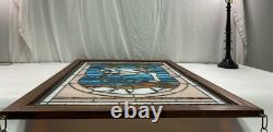 Large 25x36.5 wood framed stained glass Two Swans window panel VGUC