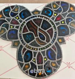 Large 26.5 Stained Glass Gothic Trefoil Window Medallion Hanging Panel