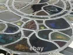 Large 26.5 Stained Glass Gothic Trefoil Window Medallion Hanging Panel