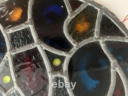 Large 26.5 Stained Glass Gothic Trefoil Window Medallion Hanging Panel