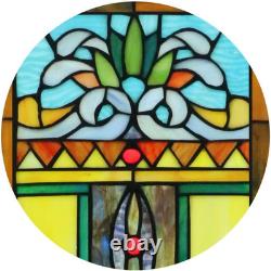 Large 35 Inch Blue Victorian Stained Glass Window Panels Hanging Transom Window