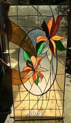 Large 71x33.5 Leaded Stained Glass Window Panel Multicolor- Flower #1