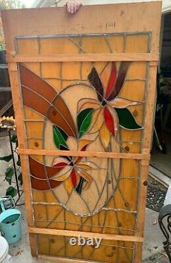 Large 71x33.5 Leaded Stained Glass Window Panel Multicolor- Flower #1