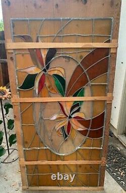 Large 71x33.5 Leaded Stained Glass Window Panel Multicolor- Flower #2