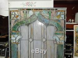 Large Antique Elaborate Stained Glass Panel 36 x 72