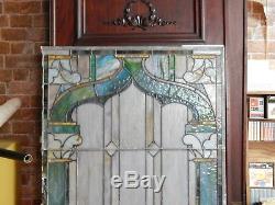 Large Antique Elaborate Stained Glass Panel 36 x 72