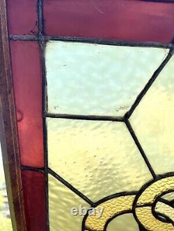 Large Antique Stained And Leaded Glass Window Panel Framed