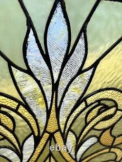 Large Antique Stained And Leaded Glass Window Panel Framed