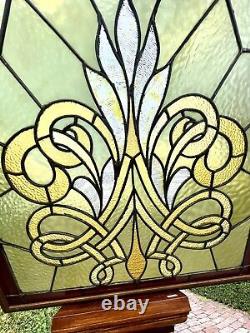 Large Antique Stained And Leaded Glass Window Panel Framed