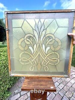 Large Antique Stained And Leaded Glass Window Panel Framed