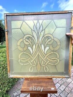 Large Antique Stained And Leaded Glass Window Panel Framed