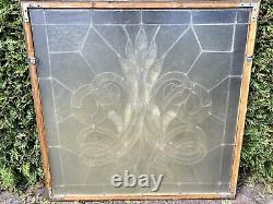 Large Antique Stained And Leaded Glass Window Panel Framed