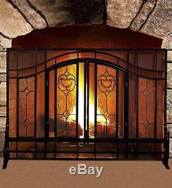 Large Beveled Glass Diamond Fireplace Screen With Alternating Panels And Smal