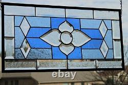 Large Beveled Stained Glass Panel window hanging 24 3/4X12 3/4
