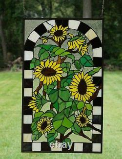 Large Handcrafted stained glass window panel Sunflower Garden 20.75 x 35