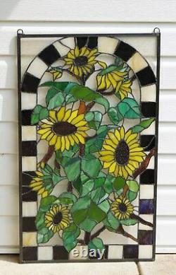 Large Handcrafted stained glass window panel Sunflower Garden 20.75 x 35