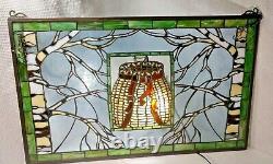 Large Handcrafted stained glass window panel Wicker Trapper Basket 28.5x18