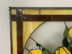 Large Lg Stained Glass Tulip Window Door Panel 25x19 Flower Yellow Suncatcher