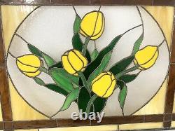 Large Lg Stained Glass Tulip Window Door Panel 25x19 Flower Yellow Suncatcher