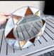 Large Oval Stained Glass Panel Sun catcher. Etched Glass Center. Brown & Marble