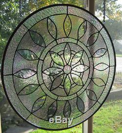 Large Round Iridized Victorian Stained Glass Window Panel EBSQ Artist