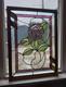 Large Stained Glass Rose Window Panel With Metal Chain. HEAVY