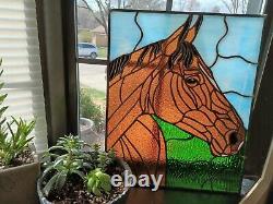 Large Stained Glass Window Panel Of Horse