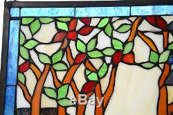 Large Tiffany Style stained glass window panel Deer Drinking Water