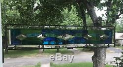 Large Transom Stained Glass Window Panel withBevels Blue & Green Tones, 30x6